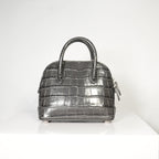 Balenciaga Logo Ville Crocodile Embossed Leather XXS Top Handle Bag