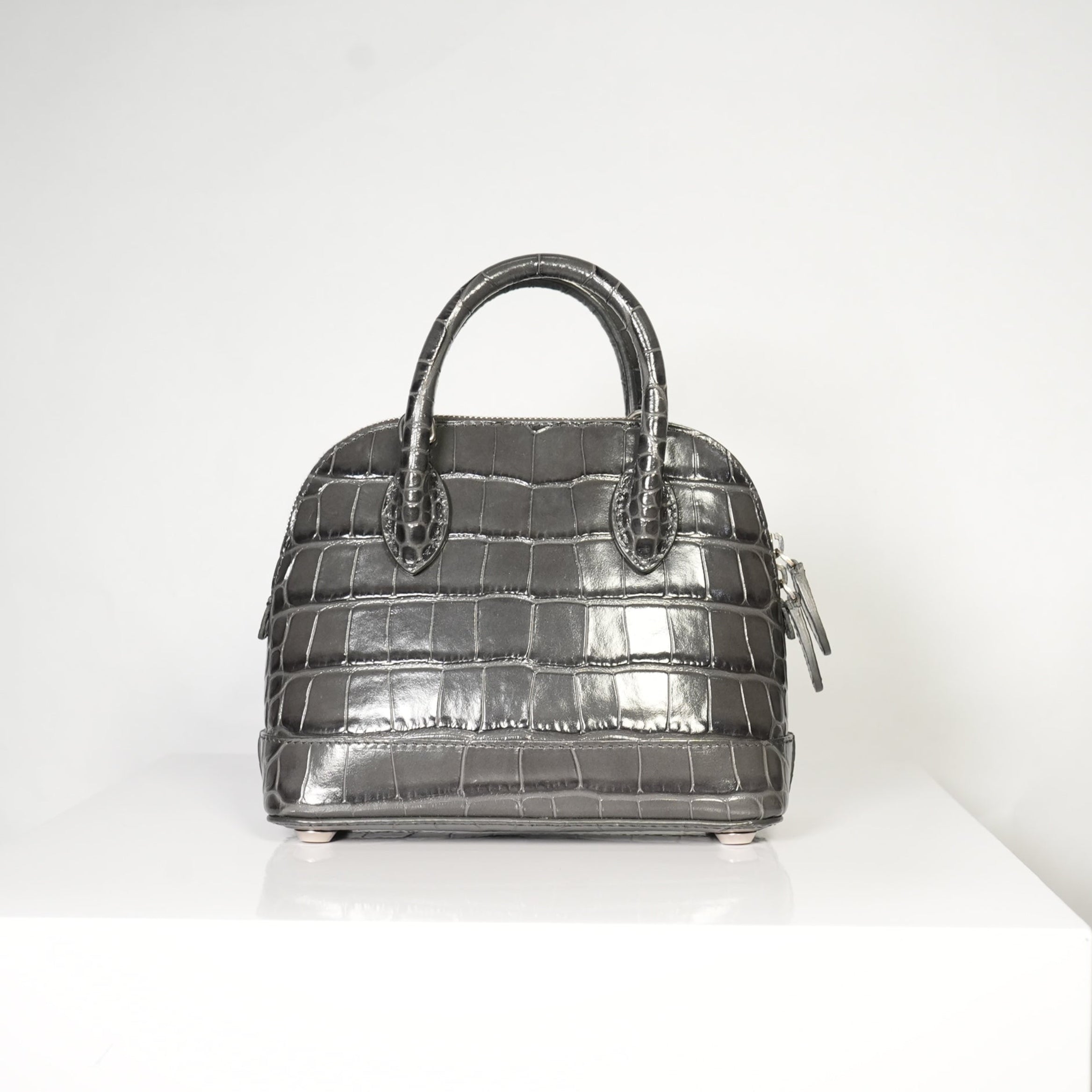Balenciaga Logo Ville Crocodile Embossed Leather XXS Top Handle Bag