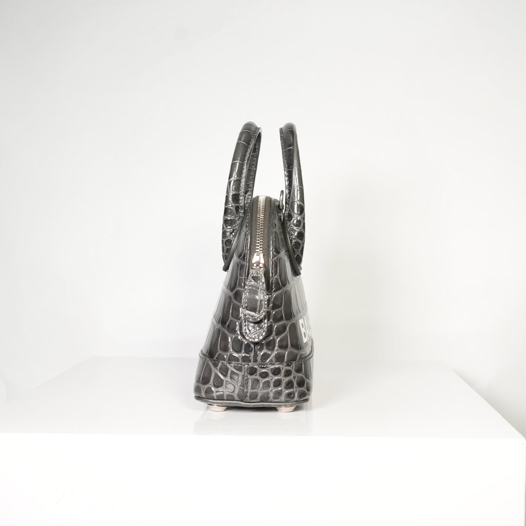 Balenciaga Logo Ville Crocodile Embossed Leather XXS Top Handle Bag