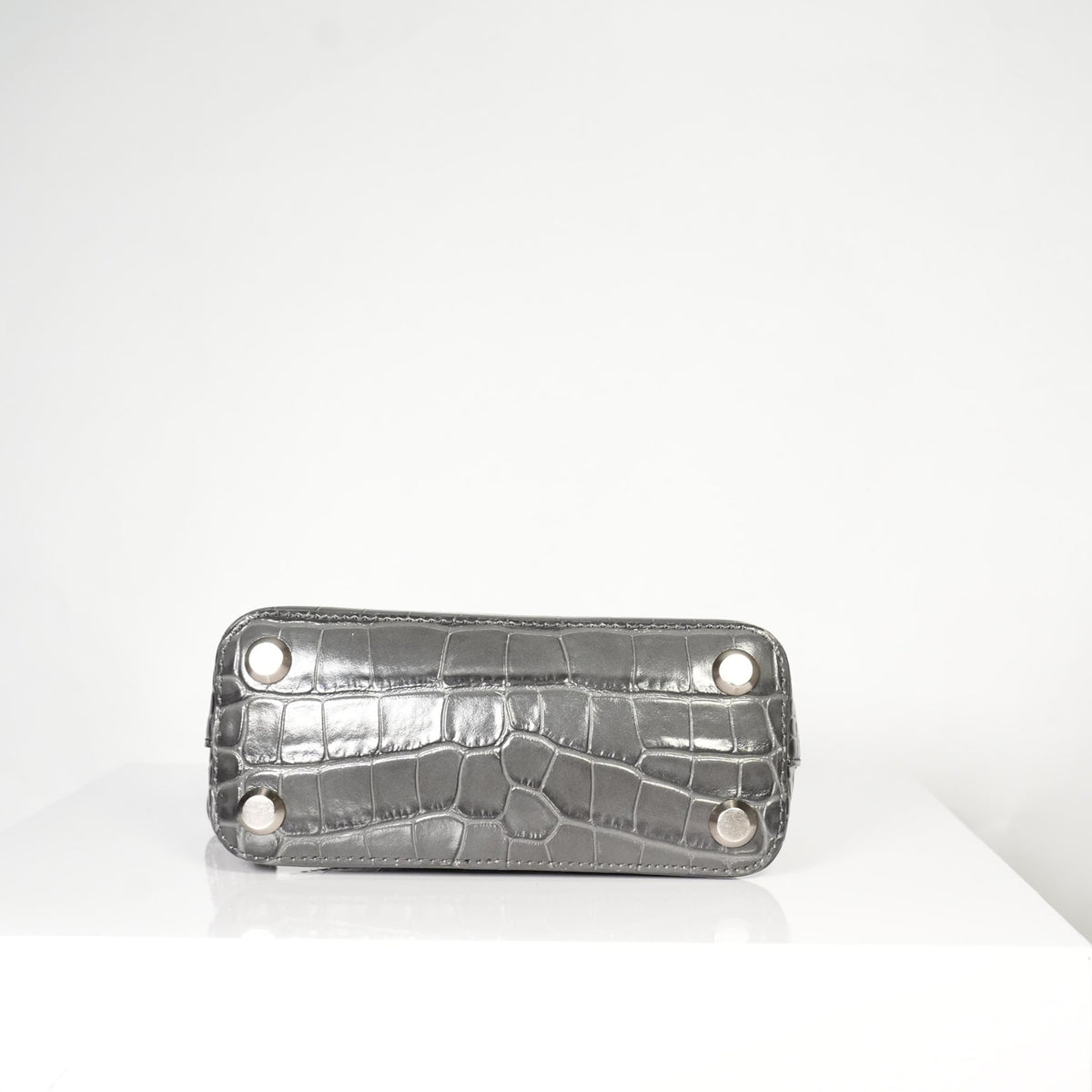 Balenciaga Logo Ville Crocodile Embossed Leather XXS Top Handle Bag