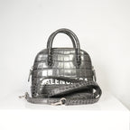 Balenciaga Logo Ville Crocodile Embossed Leather XXS Top Handle Bag
