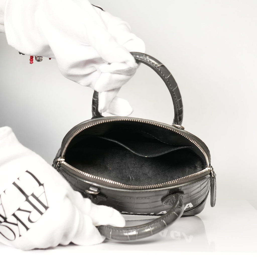 Balenciaga Logo Ville Crocodile Embossed Leather XXS Top Handle Bag
