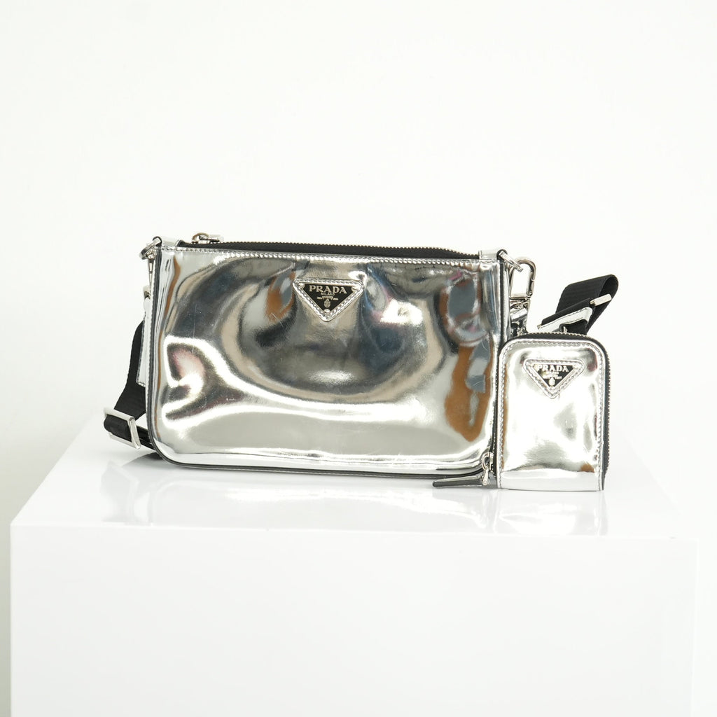 Prada Chrome Silver Leather Brique Crossboddy Bag