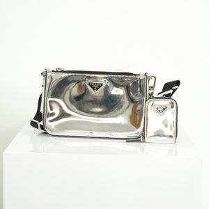 Prada Chrome Silver Leather Brique Crossboddy Bag