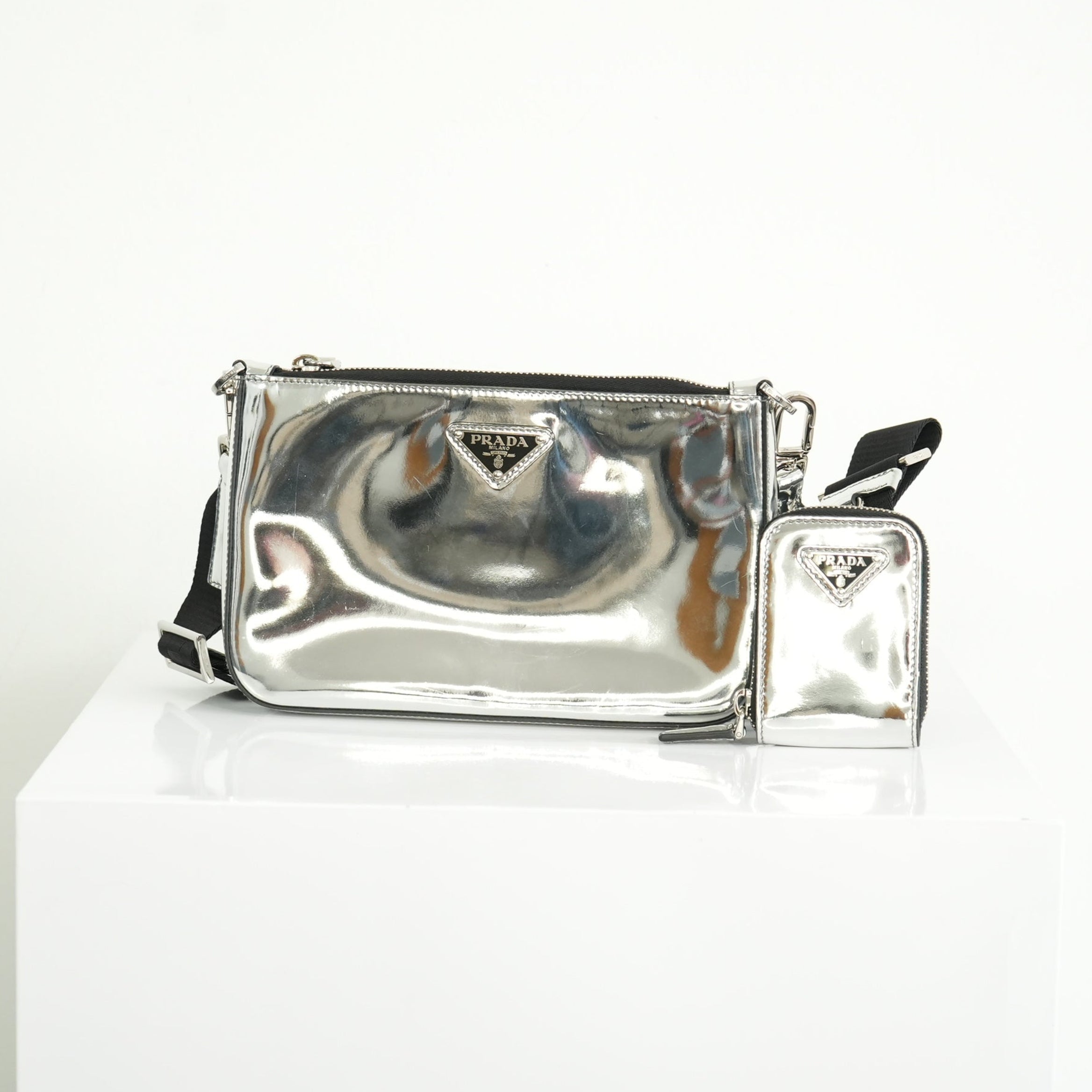 Prada Chrome Silver Leather Brique Crossboddy Bag