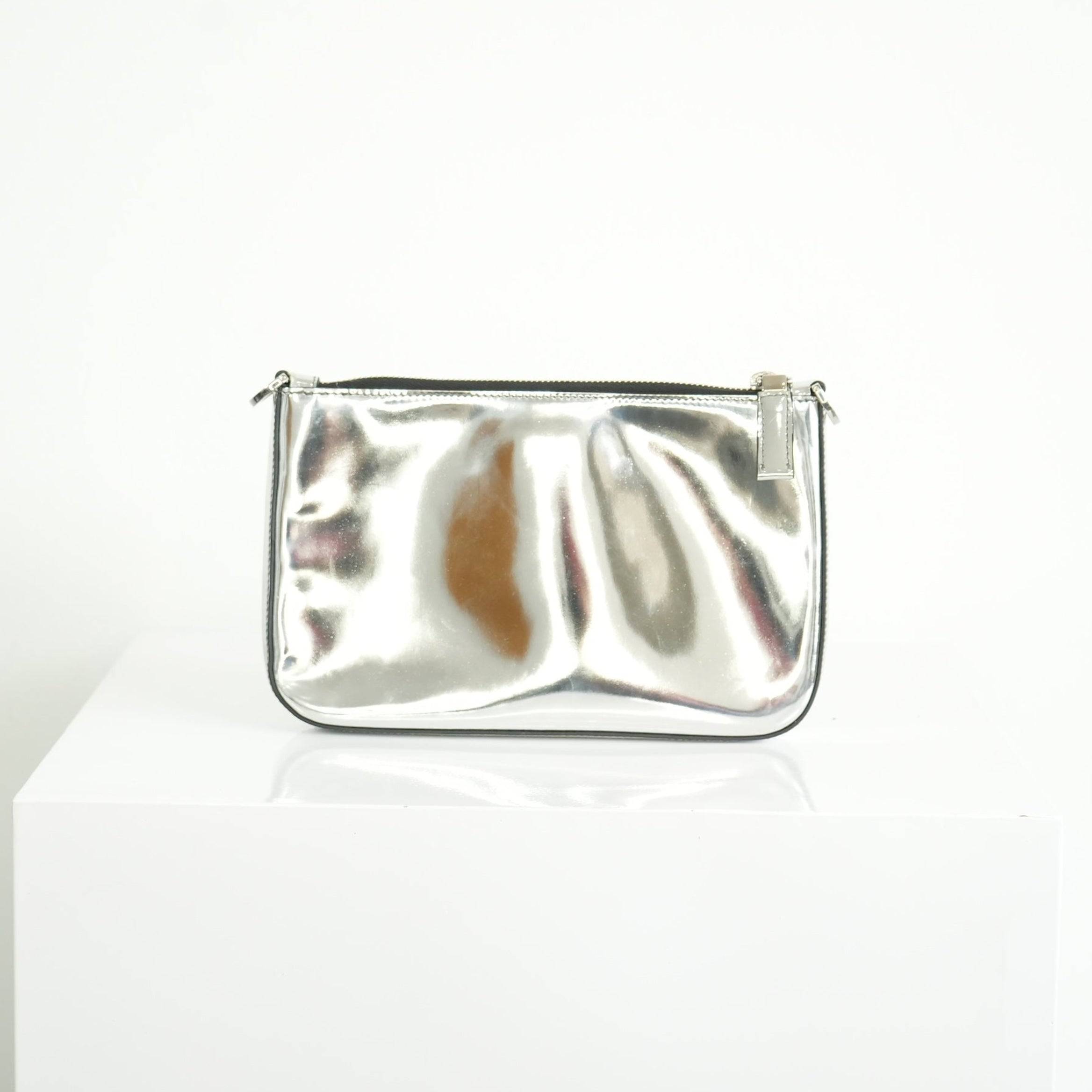 Prada Chrome Silver Leather Brique Crossboddy Bag