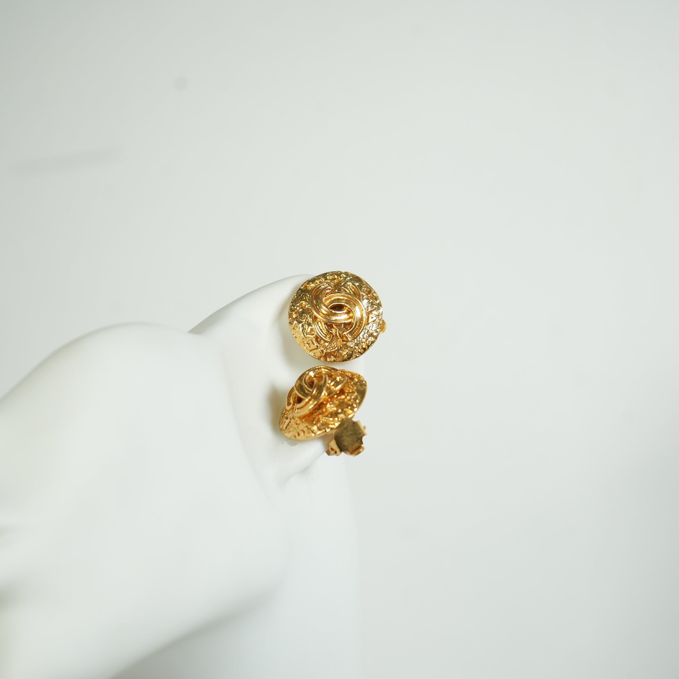 Chanel Vintage Round Textured Clip-On Earrings