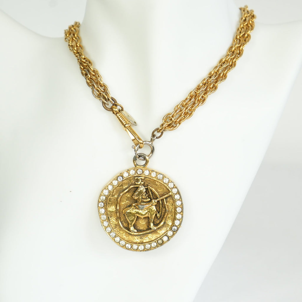 Chanel Vintage Centaur Gold-Plated Zodiac Pendant Necklace