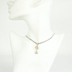 Chanel Vintage CC Logo and Camellia Motif Silver Chain Necklace