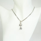 Chanel Vintage CC Logo and Camellia Motif Silver Chain Necklace