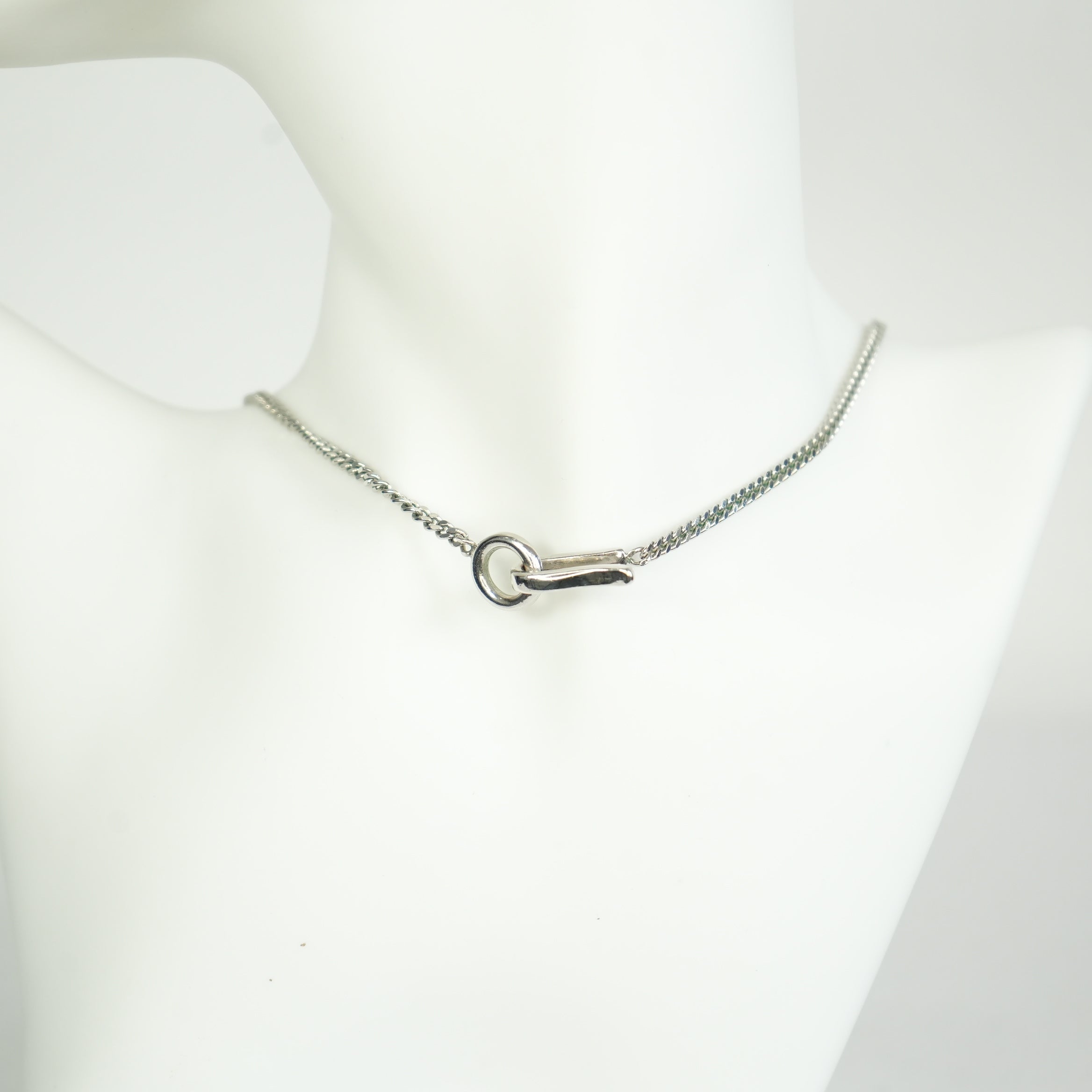 Chanel Vintage CC Logo and Camellia Motif Silver Chain Necklace