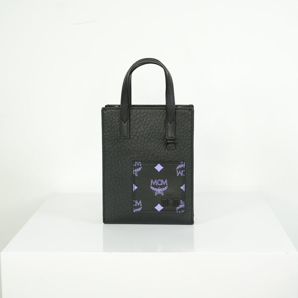 MCM Black Leather Splash Logo Mini Crossbody Bag