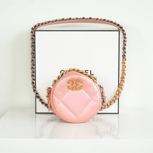 Chanel 19 Iridescent Color Skin Quilted Circle Bag FULL SET