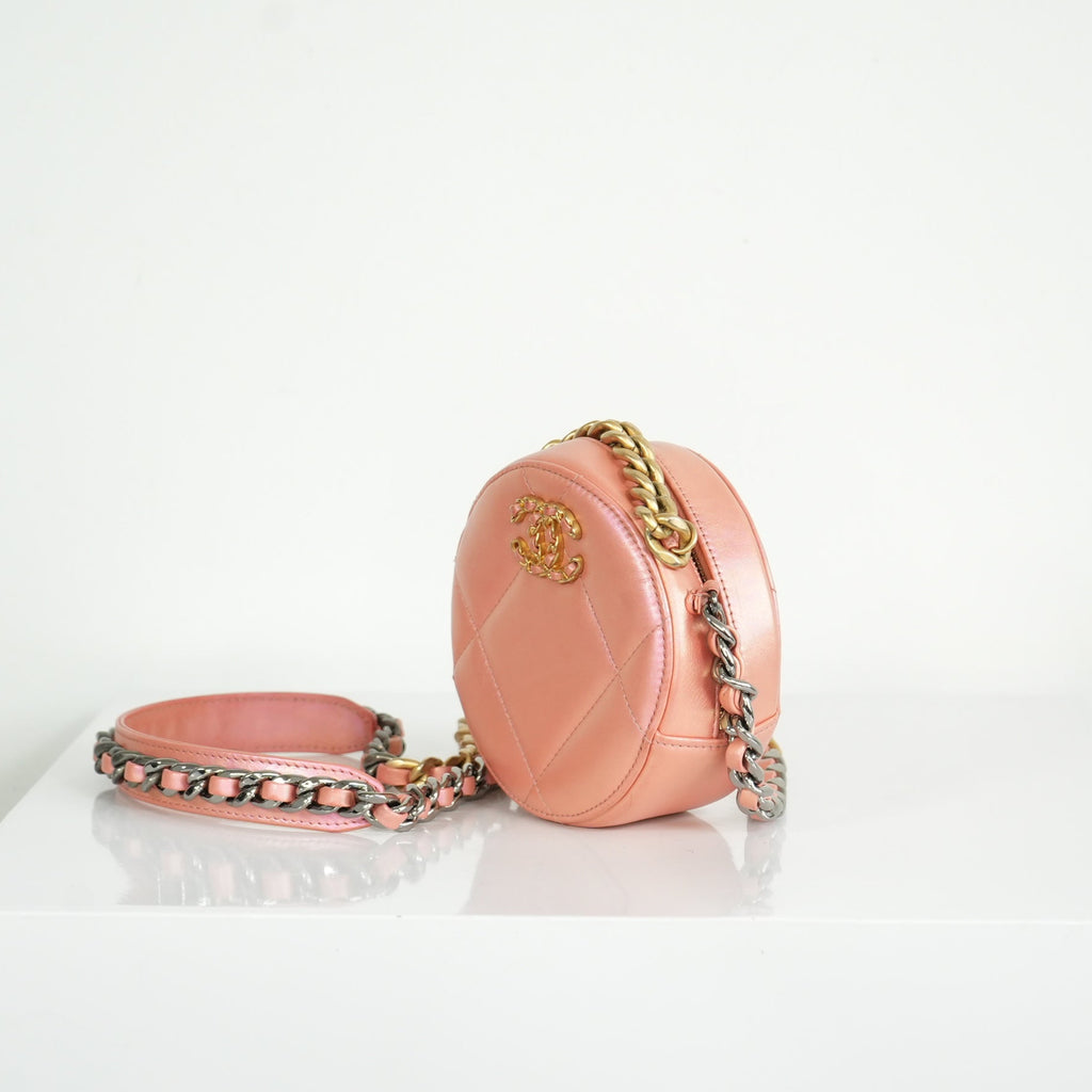 Chanel 19 Iridescent Color Skin Quilted Circle Bag FULL SET