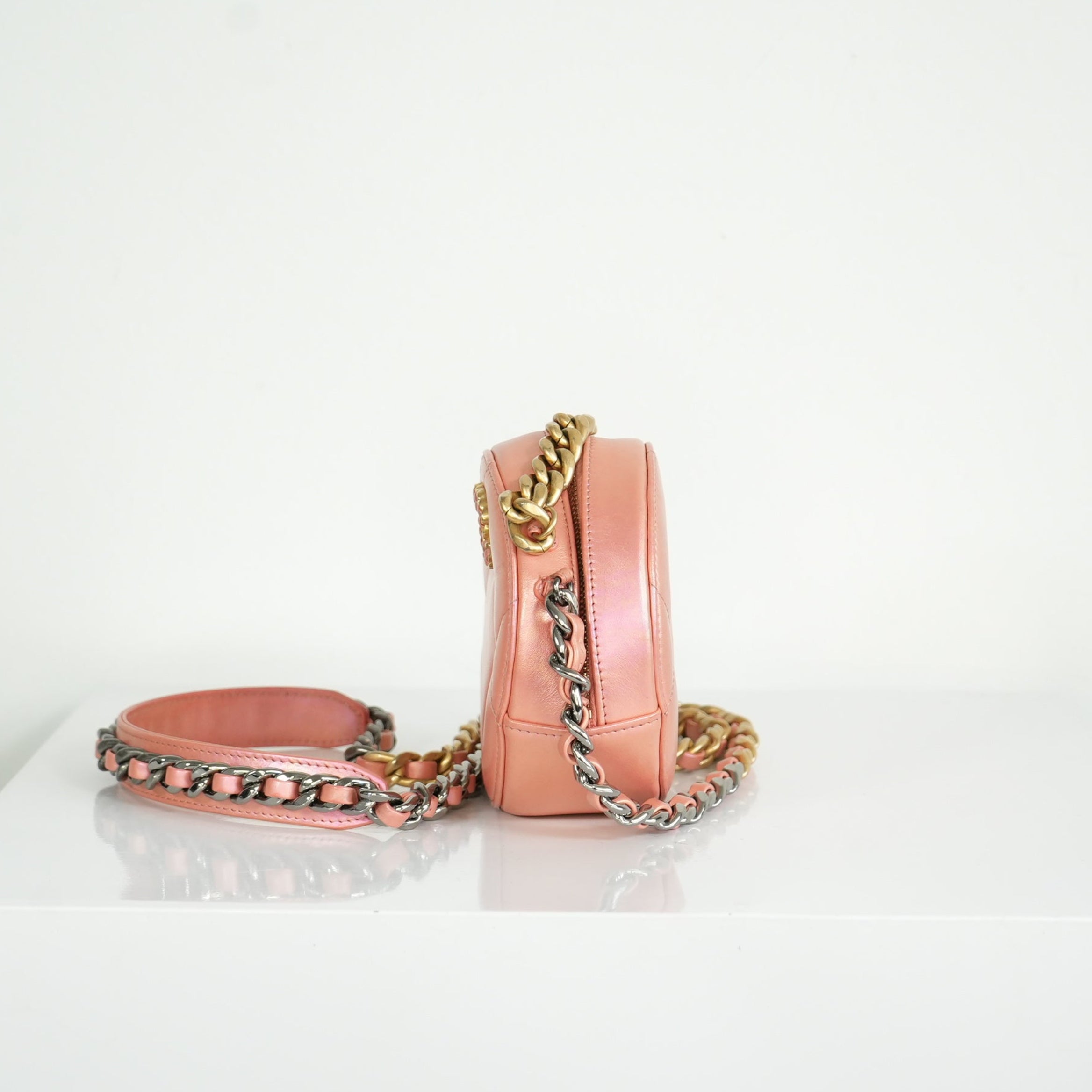 Chanel 19 Iridescent Color Skin Quilted Circle Bag FULL SET