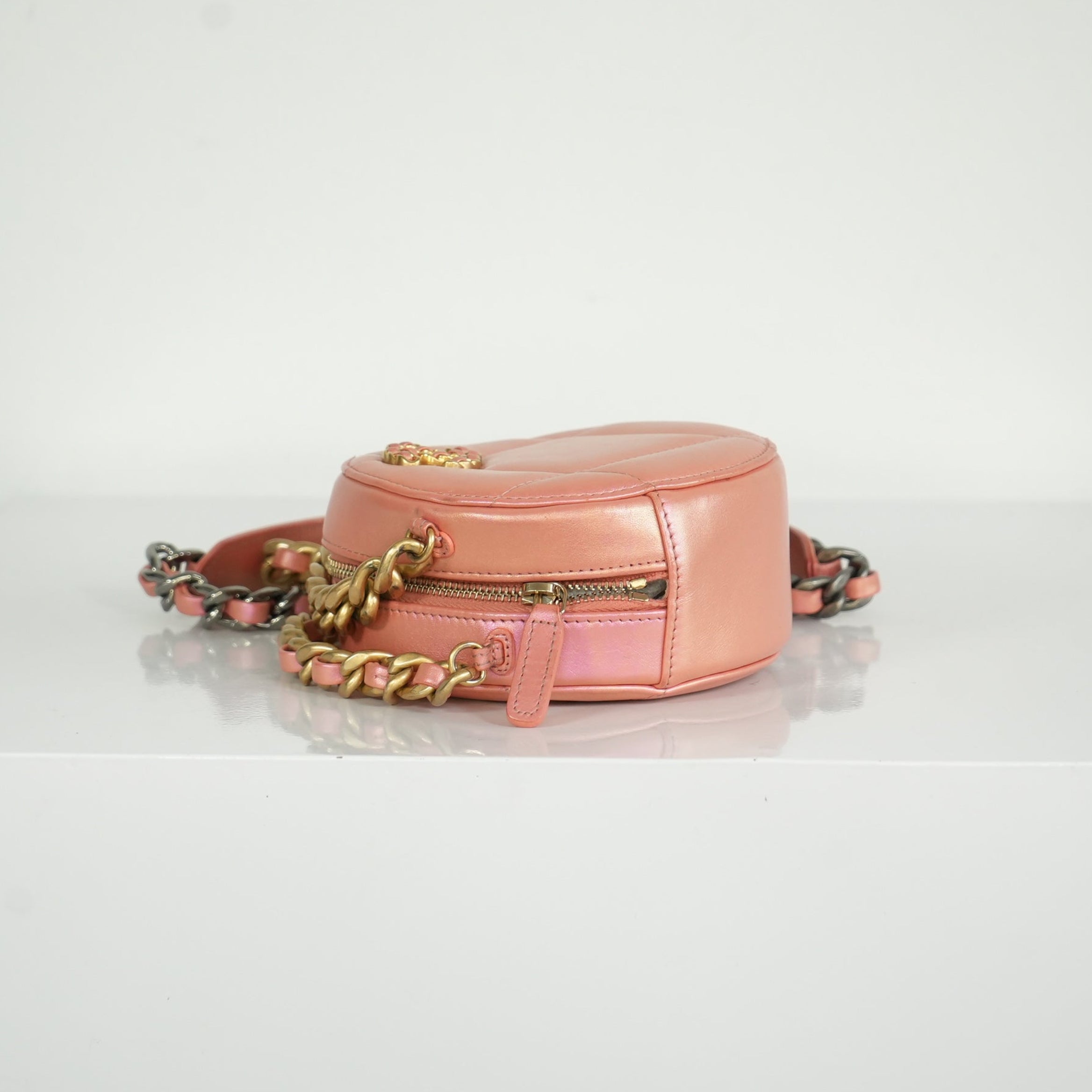 Chanel 19 Iridescent Color Skin Quilted Circle Bag FULL SET