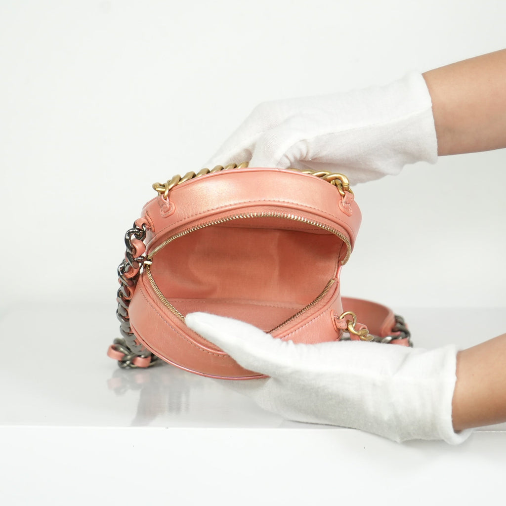 Chanel 19 Iridescent Color Skin Quilted Circle Bag FULL SET