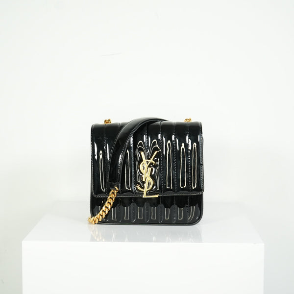Saint Laurent Black Patent Leather Vicky Crossbody