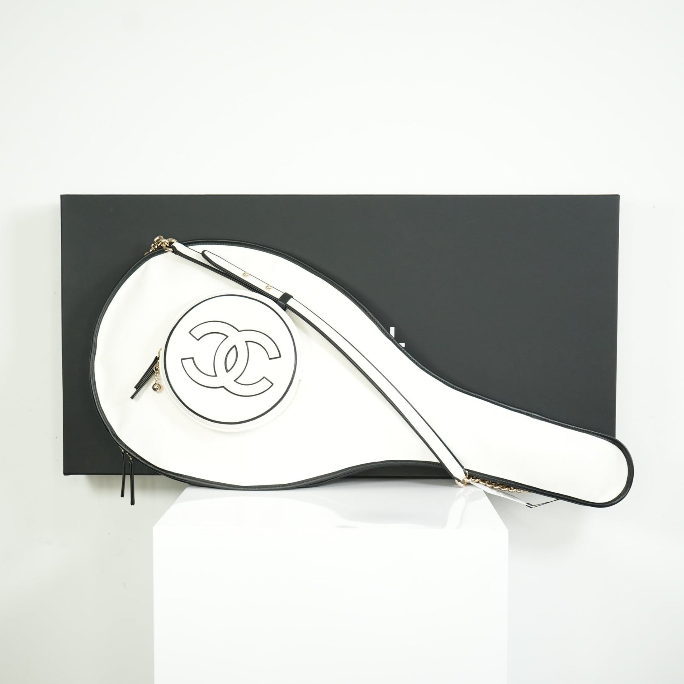 Chanel 2023 Cruise Collection White Canvas Tennis Racket Holder Bag