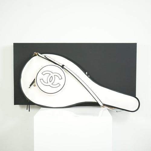 Chanel 2023 Cruise Collection White Canvas Tennis Racket Holder Bag