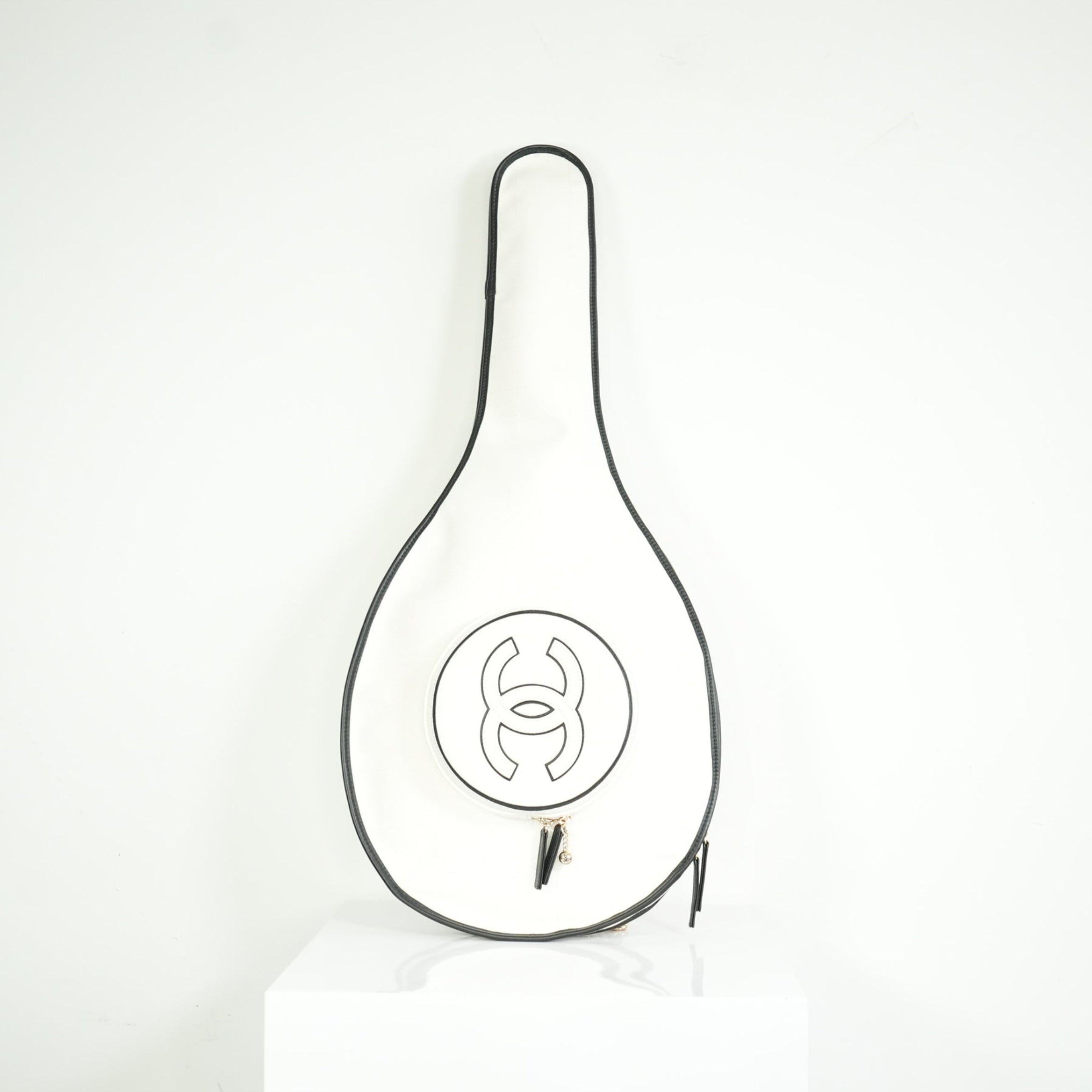 Chanel 2023 Cruise Collection White Canvas Tennis Racket Holder Bag