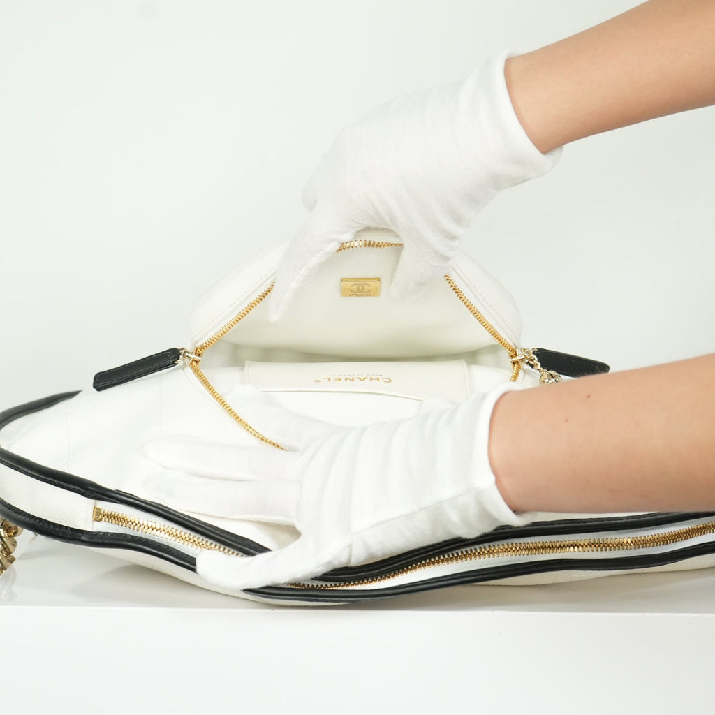 Chanel 2023 Cruise Collection White Canvas Tennis Racket Holder Bag