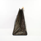 Fendi Runaway Shopper Tote in Embossed Zucca FF logo with a Wooden Handle