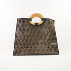 Fendi Runaway Shopper Tote in Embossed Zucca FF logo with a Wooden Handle
