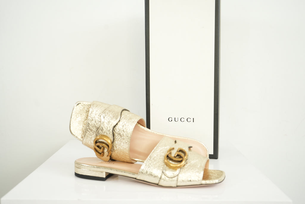 Gucci Gold Women's Double G Slide Sandals Size 36 1/2