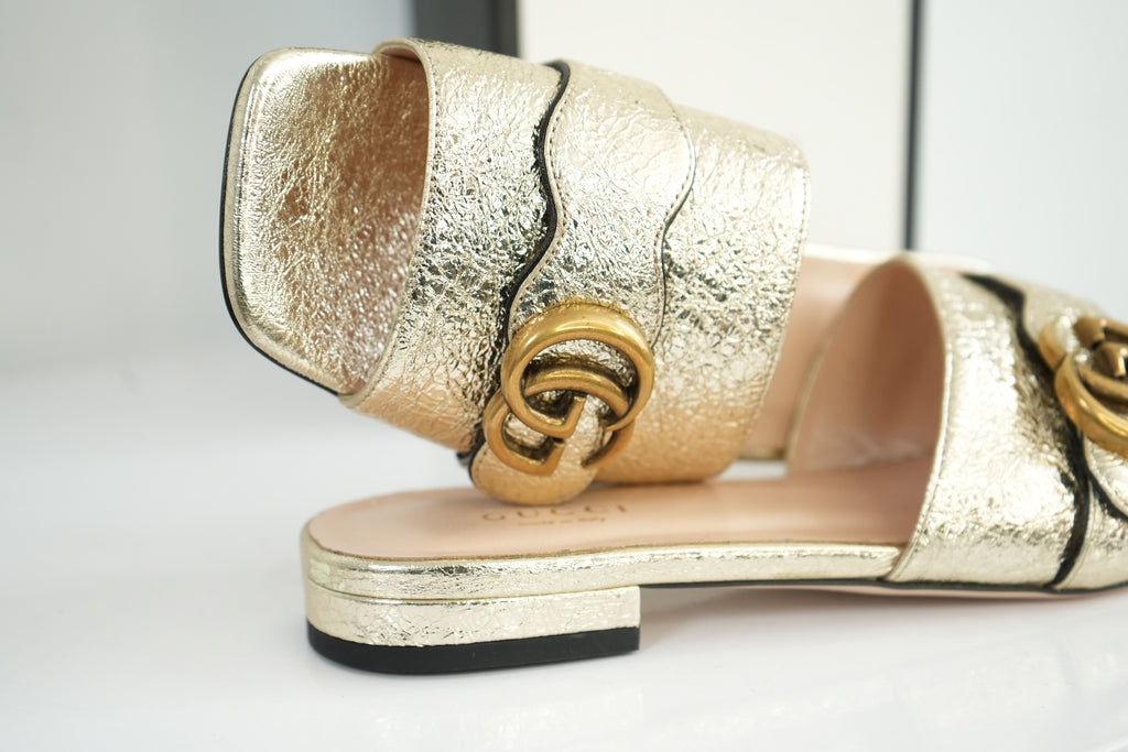 Gucci Gold Women's Double G Slide Sandals Size 36 1/2