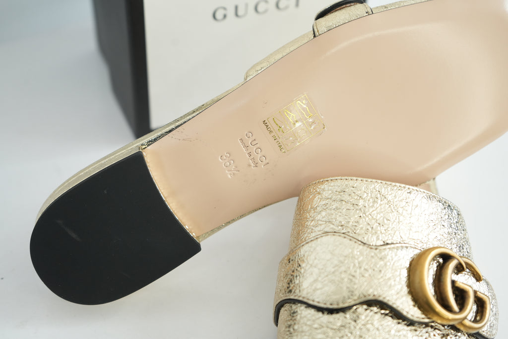 Gucci Gold Women's Double G Slide Sandals Size 36 1/2