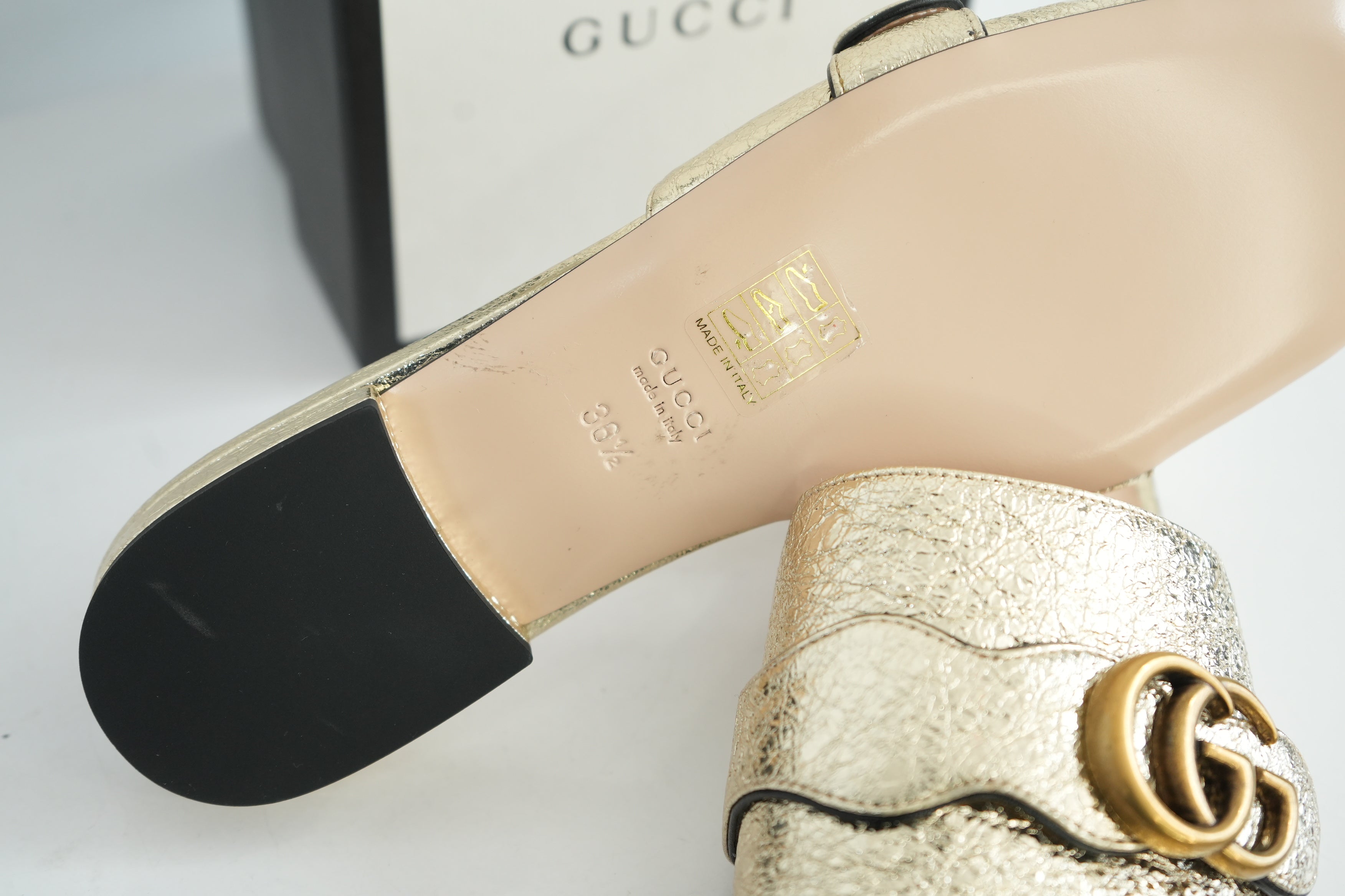 Gucci Gold Women's Double G Slide Sandals Size 36 1/2