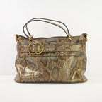 Gucci Python Large Ride Bag 2010 Gold GG With Dust Bag