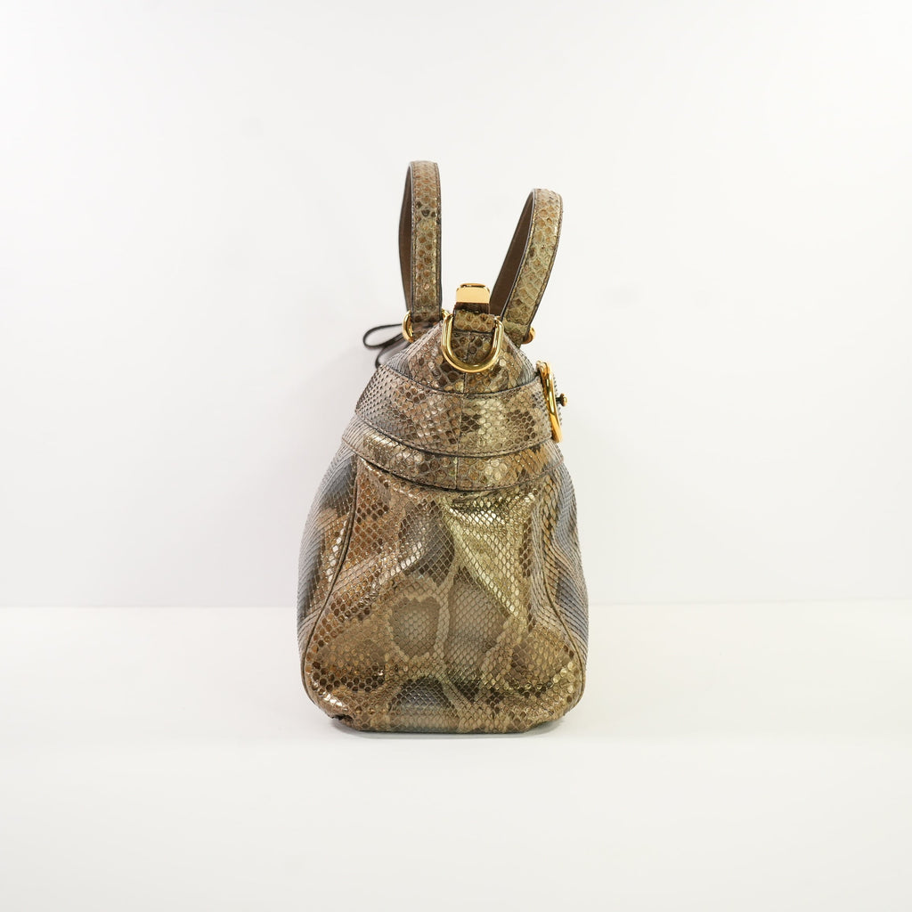Gucci Python Large Ride Bag 2010 Gold GG With Dust Bag