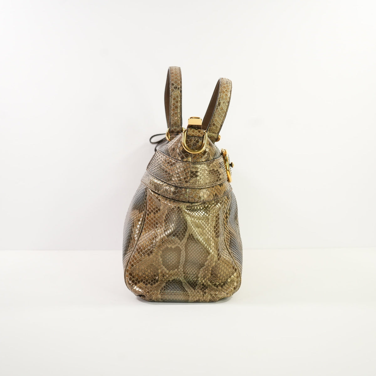 Gucci Python Large Ride Bag 2010 Gold GG With Dust Bag