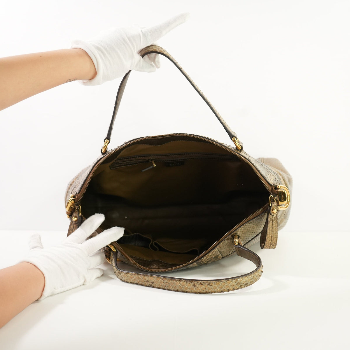 Gucci Python Large Ride Bag 2010 Gold GG With Dust Bag