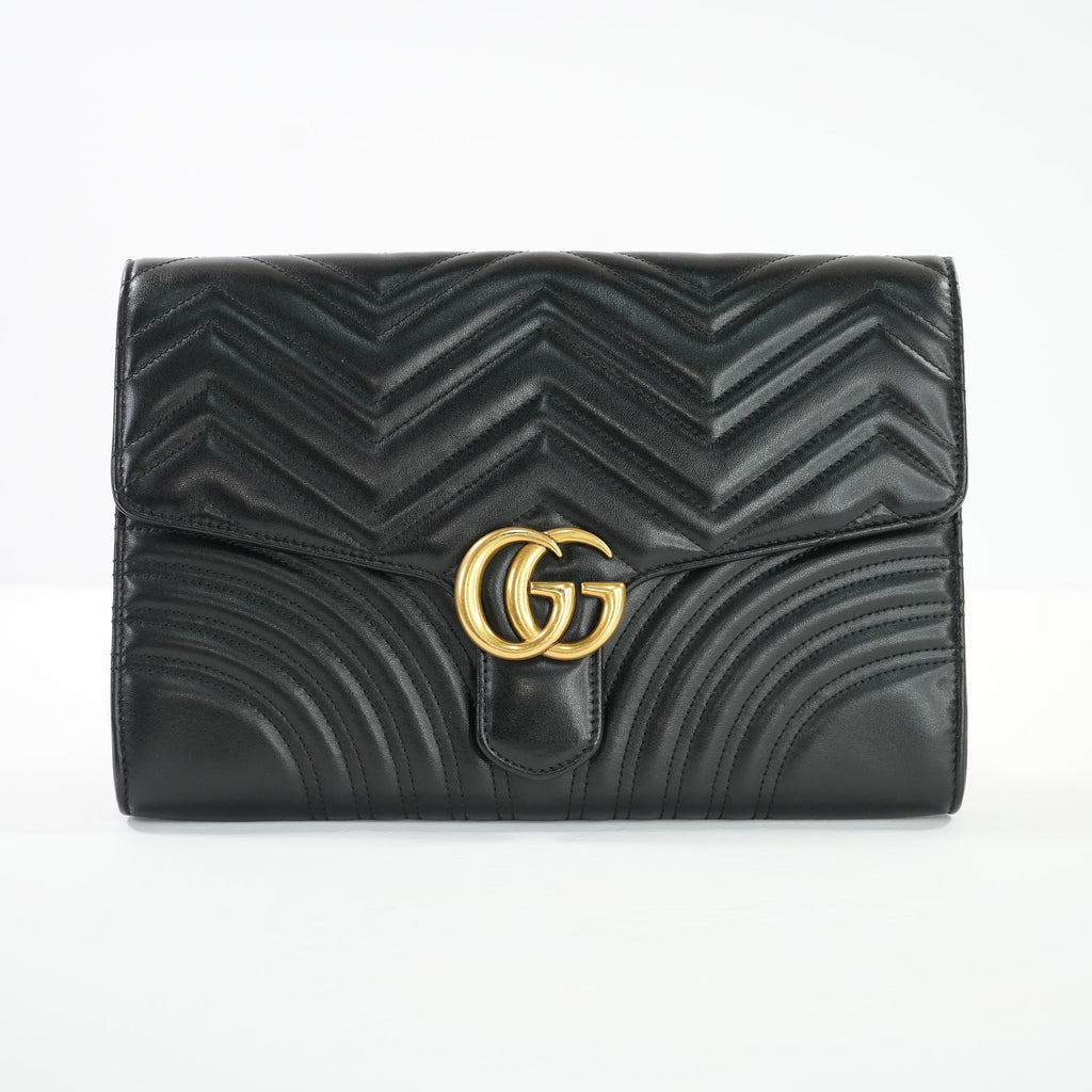 Gucci Marmont Quilted Black Leather Flap Clutch