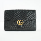 Gucci Marmont Quilted Black Leather Flap Clutch