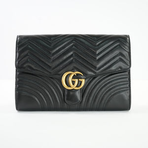 Gucci Marmont Quilted Black Leather Flap Clutch