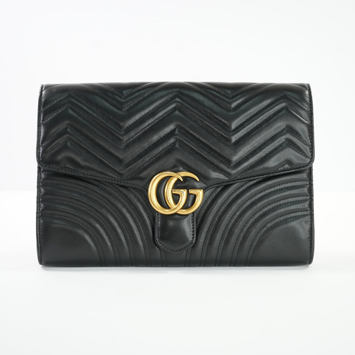 Gucci Marmont Quilted Black Leather Flap Clutch