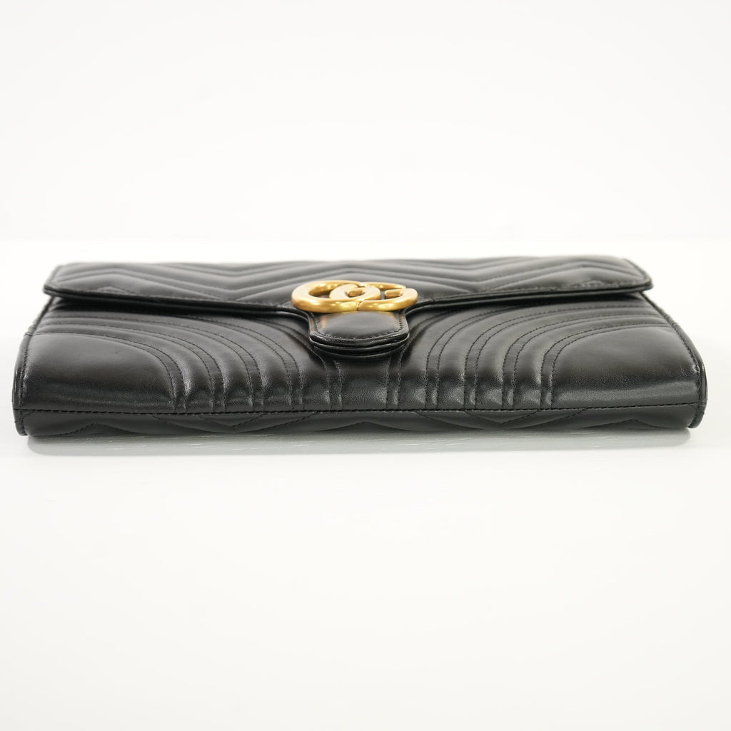 Gucci Marmont Quilted Black Leather Flap Clutch