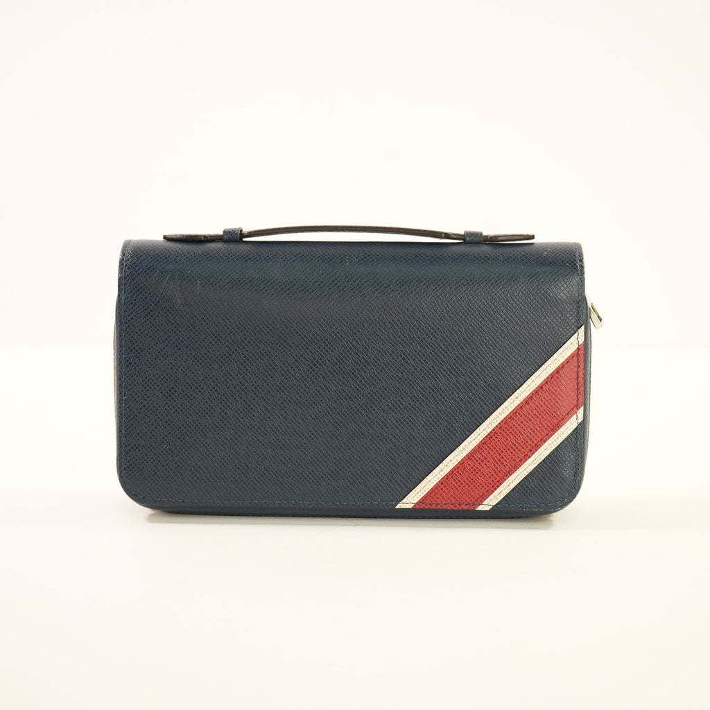 Louis Vuitton Taiga Zippy XL Wallet in Marine Blue with red & white stripe( Full Set)
