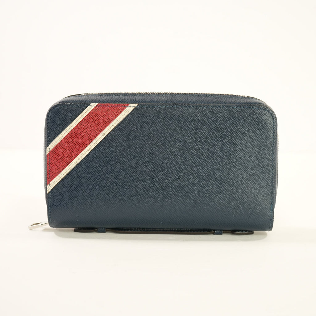 Louis Vuitton Taiga Zippy XL Wallet in Marine Blue with red & white stripe( Full Set)