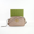 Gucci GG Marmont Pink Beige Matelasse SM Camera Bag Chevron Leather (Full Set)