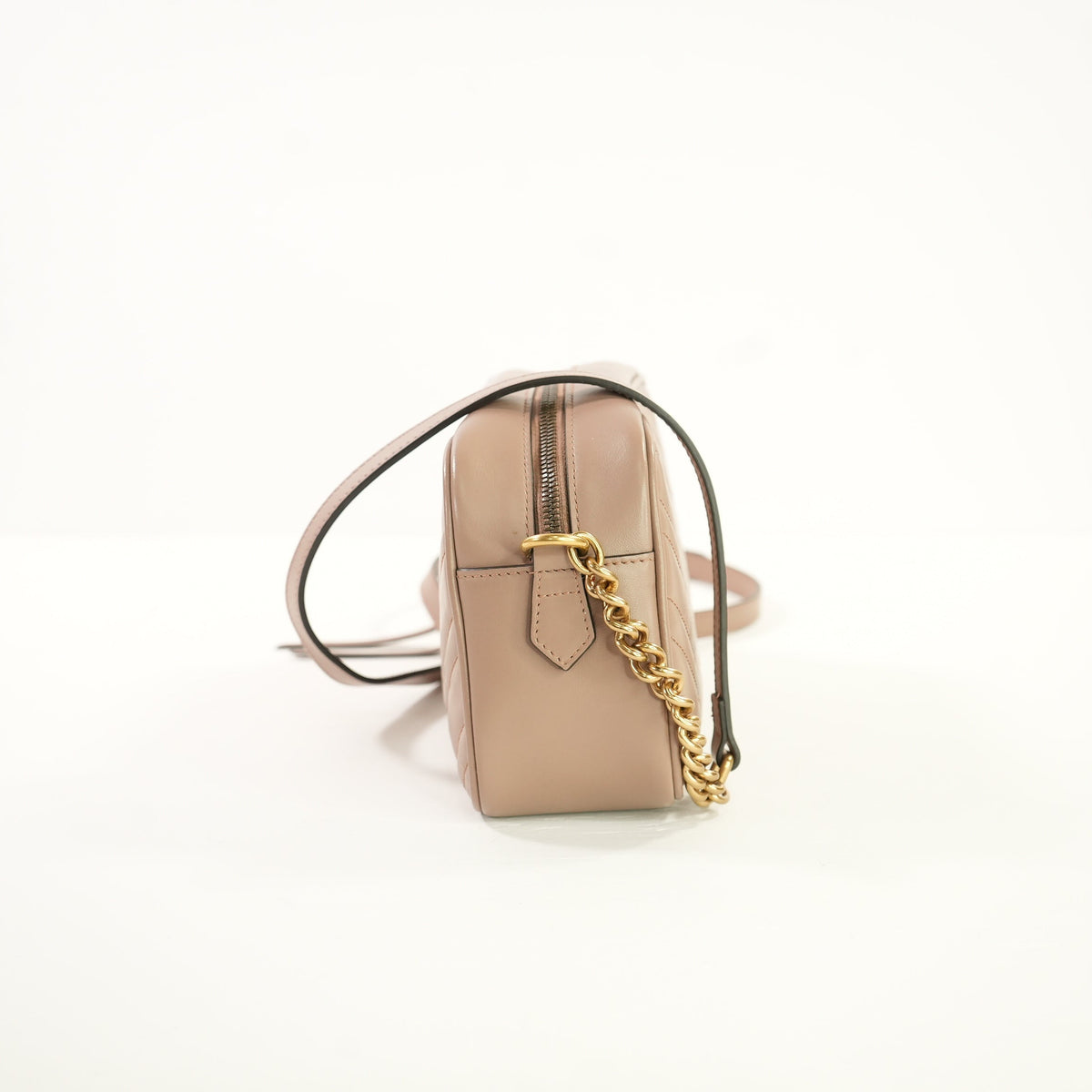 Gucci GG Marmont Pink Beige Matelasse SM Camera Bag Chevron Leather (Full Set)