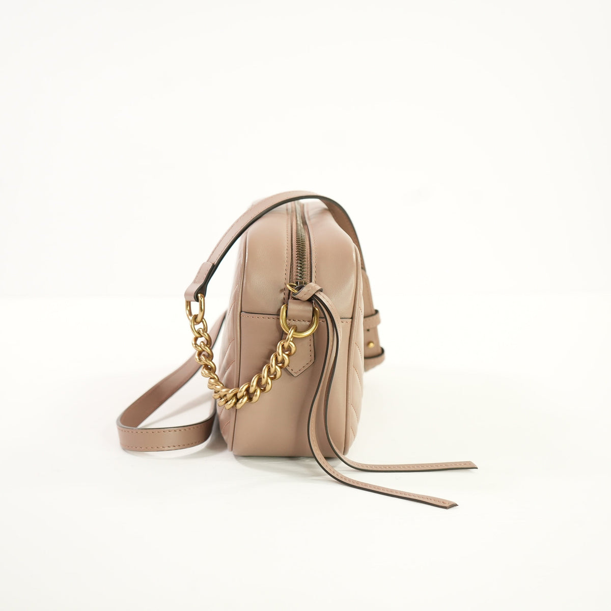 Gucci GG Marmont Pink Beige Matelasse SM Camera Bag Chevron Leather (Full Set)