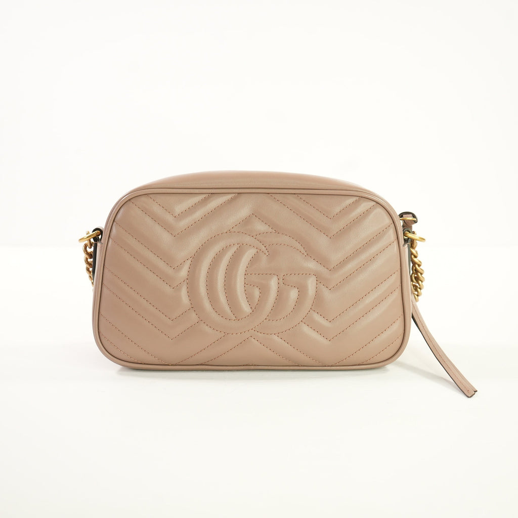 Gucci GG Marmont Pink Beige Matelasse SM Camera Bag Chevron Leather (Full Set)