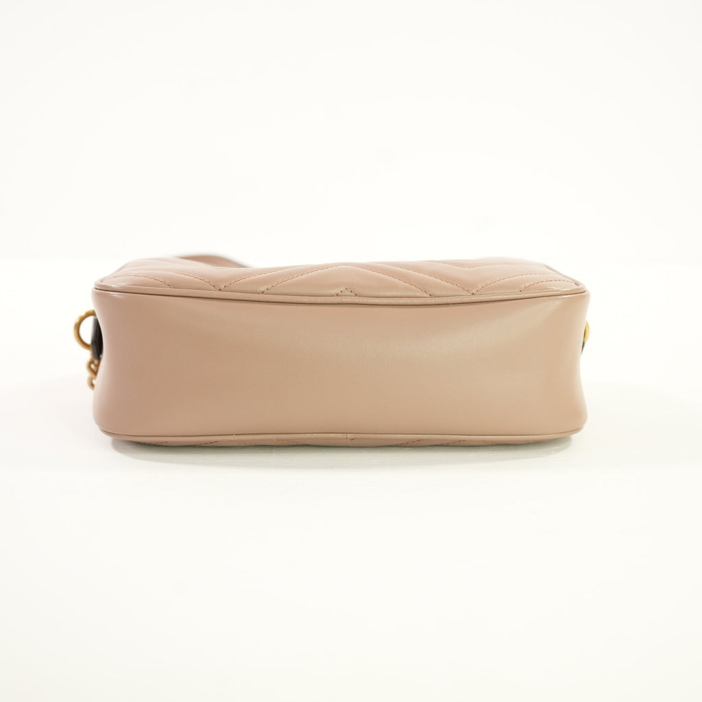 Gucci GG Marmont Pink Beige Matelasse SM Camera Bag Chevron Leather (Full Set)