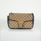 Gucci Brown Marmont Black Leather Canvas GG Bag