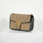 Gucci Brown Marmont Black Leather Canvas GG Bag